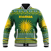 Rwanda Christmas Baseball Jacket with Green-Yellow Pattern, National Emblem, and Radiant Sun Motif - Wonder Print Shop