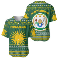 Rwanda Christmas Baseball Jersey with Green-Yellow Pattern, National Emblem, and Radiant Sun Motif - Wonder Print Shop