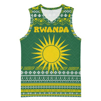 Rwanda Christmas Basketball Jersey with Green-Yellow Pattern, National Emblem, and Radiant Sun Motif - Wonder Print Shop