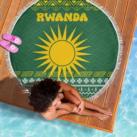 Rwanda Christmas Beach Blanket with Green-Yellow Pattern, National Emblem, and Radiant Sun Motif - Wonder Print Shop