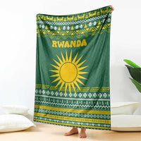 Rwanda Christmas Blanket with Green-Yellow Pattern, National Emblem, and Radiant Sun Motif - Wonder Print Shop