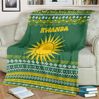 Rwanda Christmas Blanket with Green-Yellow Pattern, National Emblem, and Radiant Sun Motif - Wonder Print Shop