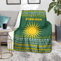 Rwanda Christmas Blanket with Green-Yellow Pattern, National Emblem, and Radiant Sun Motif - Wonder Print Shop