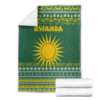 Rwanda Christmas Blanket with Green-Yellow Pattern, National Emblem, and Radiant Sun Motif - Wonder Print Shop