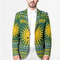 Rwanda Christmas Blazer with Green-Yellow Pattern, National Emblem, and Radiant Sun Motif - Wonder Print Shop
