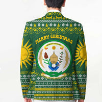 Rwanda Christmas Blazer with Green-Yellow Pattern, National Emblem, and Radiant Sun Motif - Wonder Print Shop