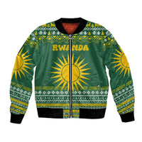 Rwanda Christmas Bomber Jacket with Green-Yellow Pattern, National Emblem, and Radiant Sun Motif - Wonder Print Shop