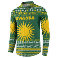 Rwanda Christmas Button Sweatshirt with Green-Yellow Pattern, National Emblem, and Radiant Sun Motif - Wonder Print Shop