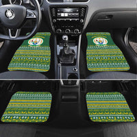 Rwanda Christmas Car Mats with Green-Yellow Pattern, National Emblem, and Radiant Sun Motif - Wonder Print Shop