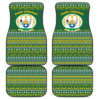 Rwanda Christmas Car Mats with Green-Yellow Pattern, National Emblem, and Radiant Sun Motif - Wonder Print Shop