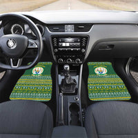 Rwanda Christmas Car Mats with Green-Yellow Pattern, National Emblem, and Radiant Sun Motif - Wonder Print Shop