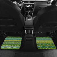Rwanda Christmas Car Mats with Green-Yellow Pattern, National Emblem, and Radiant Sun Motif - Wonder Print Shop
