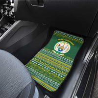 Rwanda Christmas Car Mats with Green-Yellow Pattern, National Emblem, and Radiant Sun Motif - Wonder Print Shop