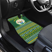 Rwanda Christmas Car Mats with Green-Yellow Pattern, National Emblem, and Radiant Sun Motif - Wonder Print Shop
