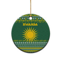 Rwanda Christmas Ceramic Ornament with Green-Yellow Pattern, National Emblem, and Radiant Sun Motif - Wonder Print Shop