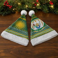 Rwanda Christmas Santa Hat with Green-Yellow Pattern, National Emblem, and Radiant Sun Motif - Wonder Print Shop