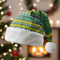 Rwanda Christmas Santa Hat with Green-Yellow Pattern, National Emblem, and Radiant Sun Motif - Wonder Print Shop