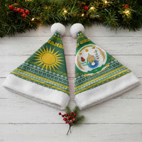 Rwanda Christmas Santa Hat with Green-Yellow Pattern, National Emblem, and Radiant Sun Motif - Wonder Print Shop