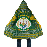 Rwanda Christmas Cloak with Green-Yellow Pattern, National Emblem, and Radiant Sun Motif - Wonder Print Shop