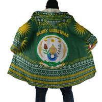 Rwanda Christmas Cloak with Green-Yellow Pattern, National Emblem, and Radiant Sun Motif - Wonder Print Shop
