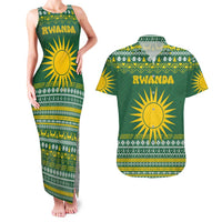 Rwanda Christmas Couples Matching Tank Maxi Dress and Hawaiian Shirt with Green-Yellow Pattern, National Emblem, and Radiant Sun Motif - Wonder Print Shop