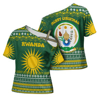 Rwanda Christmas Cross Shoulder Shirt with Green-Yellow Pattern, National Emblem, and Radiant Sun Motif - Wonder Print Shop
