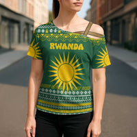 Rwanda Christmas Cross Shoulder Shirt with Green-Yellow Pattern, National Emblem, and Radiant Sun Motif - Wonder Print Shop