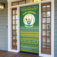 Rwanda Christmas Door Cover with Green-Yellow Pattern, National Emblem, and Radiant Sun Motif - Wonder Print Shop