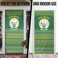 Rwanda Christmas Door Cover with Green-Yellow Pattern, National Emblem, and Radiant Sun Motif - Wonder Print Shop