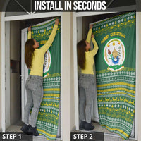 Rwanda Christmas Door Cover with Green-Yellow Pattern, National Emblem, and Radiant Sun Motif - Wonder Print Shop