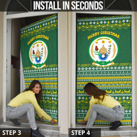Rwanda Christmas Door Cover with Green-Yellow Pattern, National Emblem, and Radiant Sun Motif - Wonder Print Shop
