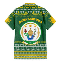 Rwanda Christmas Family Matching Mermaid Dress and Hawaiian Shirt with Green-Yellow Pattern, National Emblem, and Radiant Sun Motif - Wonder Print Shop