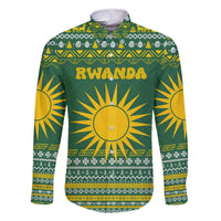 Rwanda Christmas Family Matching Off The Shoulder Long Sleeve Dress and Hawaiian Shirt with Green-Yellow Pattern, National Emblem, and Radiant Sun Motif - Wonder Print Shop