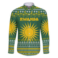 Rwanda Christmas Family Matching Off Shoulder Short Dress and Hawaiian Shirt with Green-Yellow Pattern, National Emblem, and Radiant Sun Motif - Wonder Print Shop