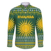 Rwanda Christmas Family Matching Short Sleeve Bodycon Dress and Hawaiian Shirt with Green-Yellow Pattern, National Emblem, and Radiant Sun Motif - Wonder Print Shop