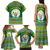 Rwanda Christmas Family Matching Tank Maxi Dress and Hawaiian Shirt with Green-Yellow Pattern, National Emblem, and Radiant Sun Motif - Wonder Print Shop