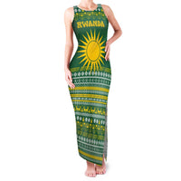 Rwanda Christmas Family Matching Tank Maxi Dress and Hawaiian Shirt with Green-Yellow Pattern, National Emblem, and Radiant Sun Motif - Wonder Print Shop