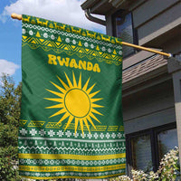 Rwanda Christmas Garden Flag with Green-Yellow Pattern, National Emblem, and Radiant Sun Motif - Wonder Print Shop