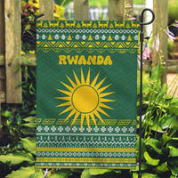 Rwanda Christmas Garden Flag with Green-Yellow Pattern, National Emblem, and Radiant Sun Motif - Wonder Print Shop