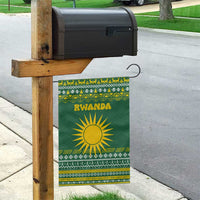 Rwanda Christmas Garden Flag with Green-Yellow Pattern, National Emblem, and Radiant Sun Motif - Wonder Print Shop
