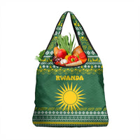 Rwanda Christmas Grocery Bag with Green-Yellow Pattern, National Emblem, and Radiant Sun Motif - Wonder Print Shop