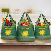 Rwanda Christmas Grocery Bag with Green-Yellow Pattern, National Emblem, and Radiant Sun Motif - Wonder Print Shop