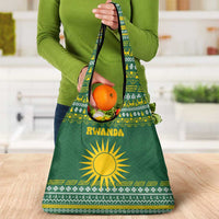 Rwanda Christmas Grocery Bag with Green-Yellow Pattern, National Emblem, and Radiant Sun Motif - Wonder Print Shop