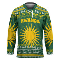 Rwanda Christmas Hockey Jersey with Green-Yellow Pattern, National Emblem, and Radiant Sun Motif - Wonder Print Shop