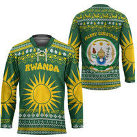 Rwanda Christmas Hockey Jersey with Green-Yellow Pattern, National Emblem, and Radiant Sun Motif - Wonder Print Shop