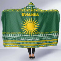 Rwanda Christmas Hooded Blanket with Green-Yellow Pattern, National Emblem, and Radiant Sun Motif - Wonder Print Shop