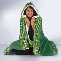 Rwanda Christmas Hooded Blanket with Green-Yellow Pattern, National Emblem, and Radiant Sun Motif - Wonder Print Shop