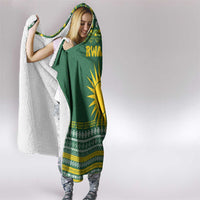 Rwanda Christmas Hooded Blanket with Green-Yellow Pattern, National Emblem, and Radiant Sun Motif - Wonder Print Shop