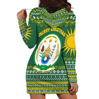 Rwanda Christmas Hoodie Dress with Green-Yellow Pattern, National Emblem, and Radiant Sun Motif - Wonder Print Shop