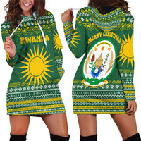 Rwanda Christmas Hoodie Dress with Green-Yellow Pattern, National Emblem, and Radiant Sun Motif - Wonder Print Shop
